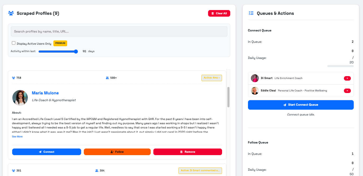 LinkedIn Network Finder Dashboard Interface